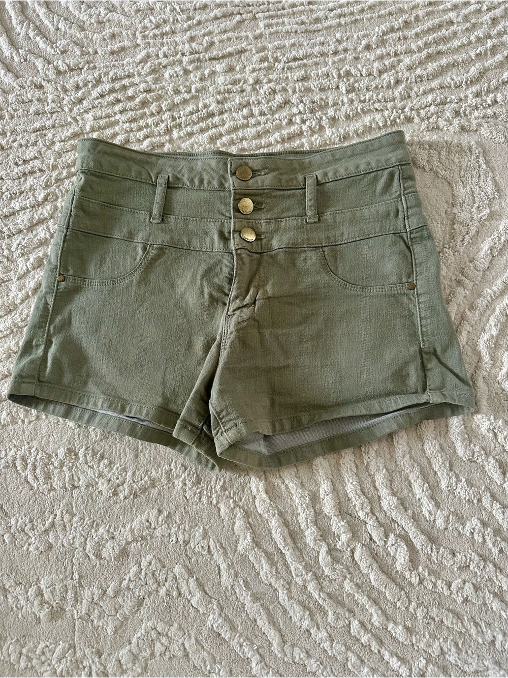 refuge Olive Green Triple-Button High-Rise Jean Shorts